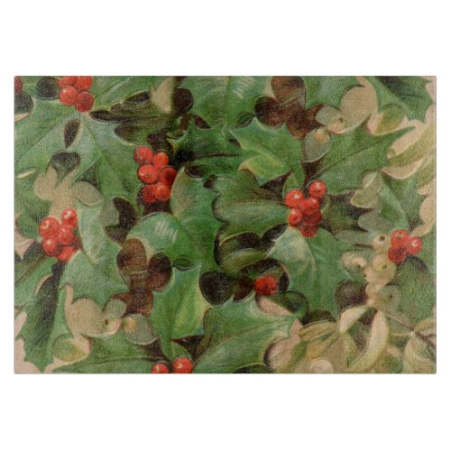 Holly Tree Christmas Holiday Vintage Cutting Board