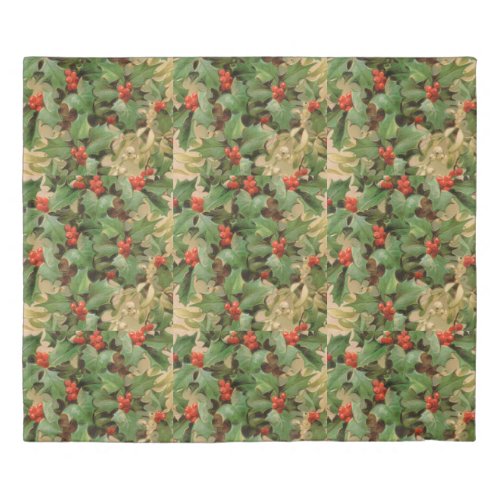 Holly Tree Christmas Holiday Vintage Duvet Cover