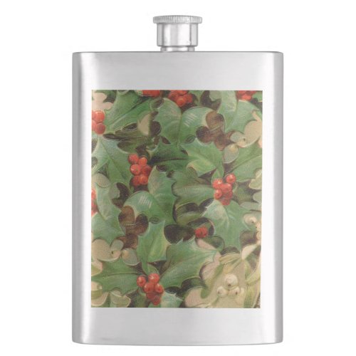 Holly Tree Christmas Holiday Vintage Flask