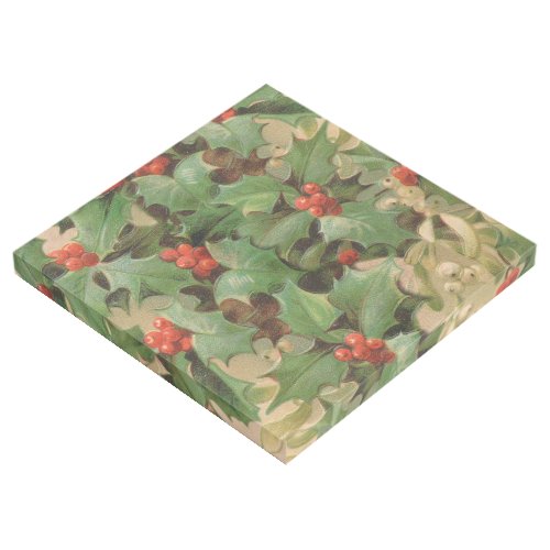 Holly Tree Christmas Holiday Vintage Gallery Wrap
