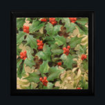 Holly Tree Christmas Holiday Vintage Gift Box<br><div class="desc">A vintage art print pattern of Christmas holly for season's greetings. Invitations and well-wishes for your loved ones with this artwork print pattern.</div>