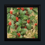 Holly Tree Christmas Holiday Vintage Gift Box<br><div class="desc">A vintage art print pattern of Christmas holly for season's greetings. Invitations and well-wishes for your loved ones with this artwork print pattern.</div>