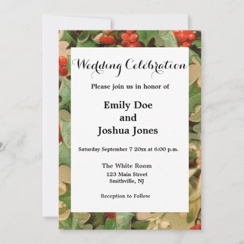 Holly Tree Christmas Holiday Vintage Invitation