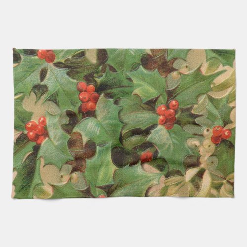 Holly Tree Christmas Holiday Vintage Kitchen Towel