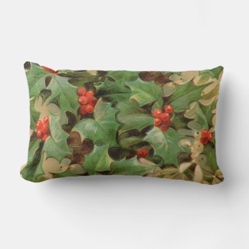 Holly Tree Christmas Holiday Vintage Lumbar Pillow