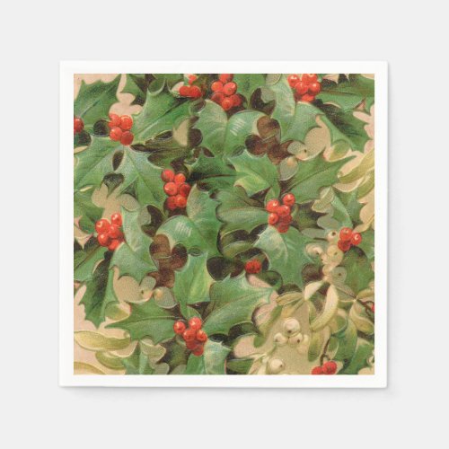 Holly Tree Christmas Holiday Vintage Napkins