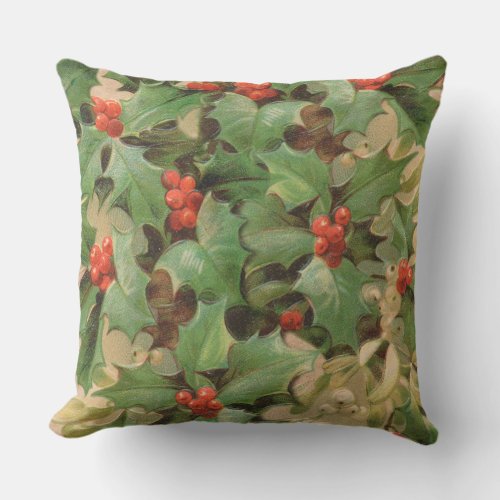 Holly Tree Christmas Holiday Vintage Outdoor Pillow