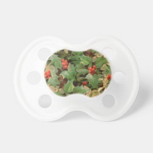 Holly Tree Christmas Holiday Vintage Pacifier