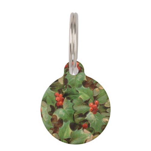 Holly Tree Christmas Holiday Vintage Pet ID Tag