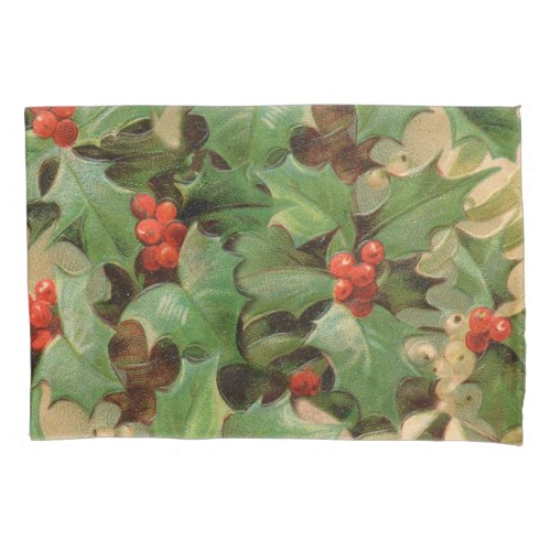 Holly Tree Christmas Holiday Vintage Pillow Case