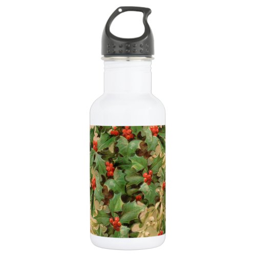 Holly Tree Christmas Holiday Vintage Stainless Steel Water Bottle