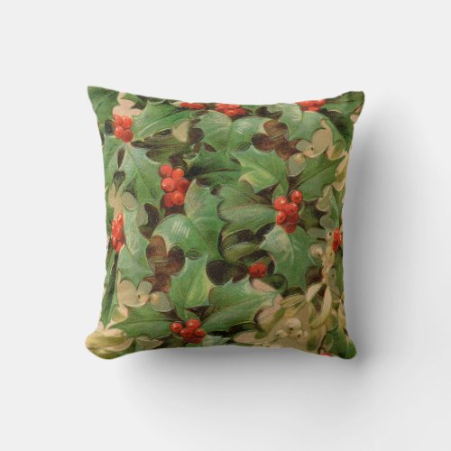 Holly Tree Christmas Holiday Vintage Throw Pillow