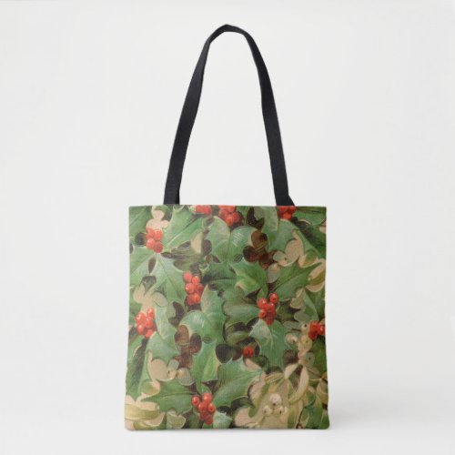 Holly Tree Christmas Holiday Vintage Tote Bag