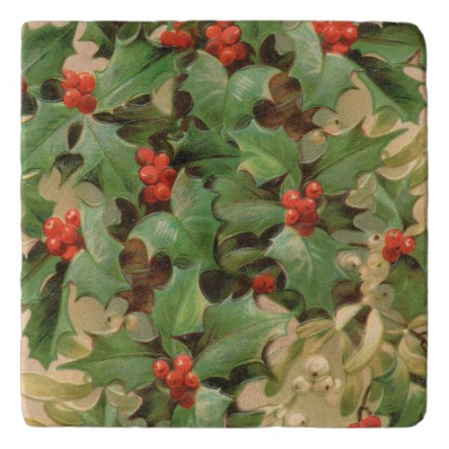 Holly Tree Christmas Holiday Vintage Trivet