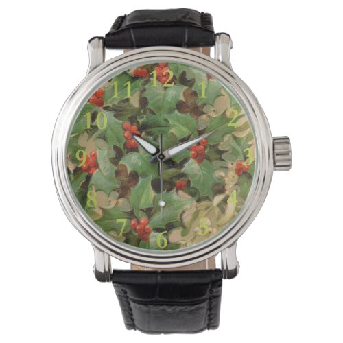 Holly Tree Christmas Holiday Vintage Watch