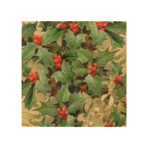 Holly Tree Christmas Holiday Vintage Wood Wall Art