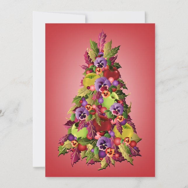 Holly Tree with Apples and Pansies Pink Christmas Invitation (Front)