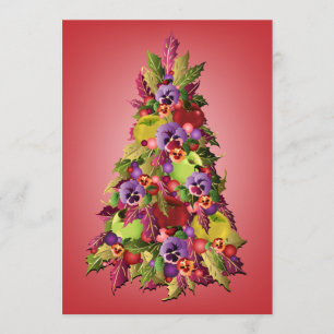 Holly Tree with Apples and Pansies Pink Christmas Invitation