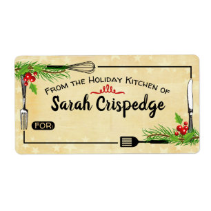Holly utensils Christmas food holiday baking Label