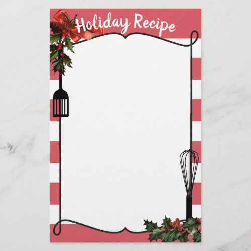 Holly utensils Christmas recipe menu letterhead