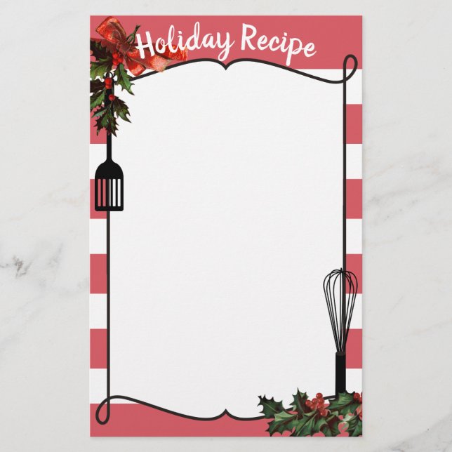 Holly utensils Christmas recipe menu letterhead (Front)