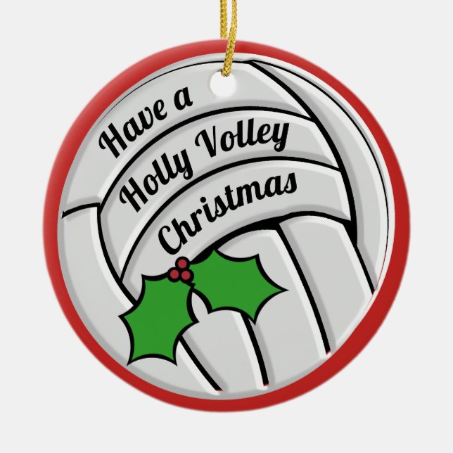 Holly Volley Christmas Volleyball Ceramic Ornament (Front)