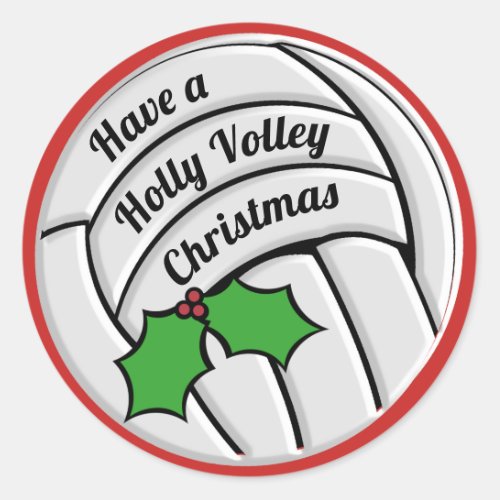 Holly Volley Christmas Volleyball Classic Round Sticker