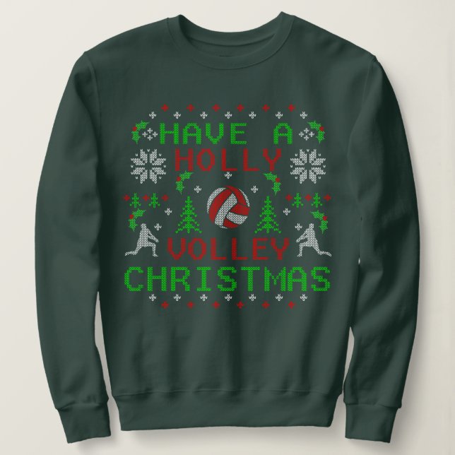 Holly Volley Volleyball Ugly Christmas Sweater Art (Design Front)
