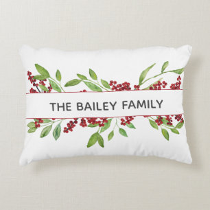 Holly & Watercolor Greenery Custom Accent Pillow