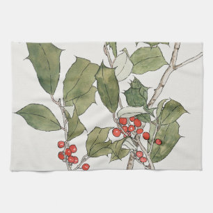 Holly Watercolor Painting, Hannah Borger Overbeck Kitchen Towel