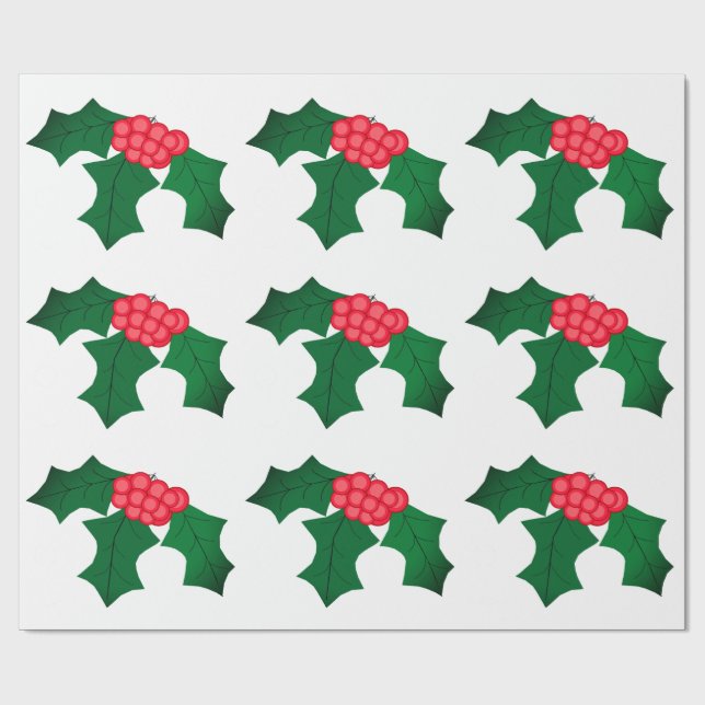 Holly White Wrapping Paper (Flat)