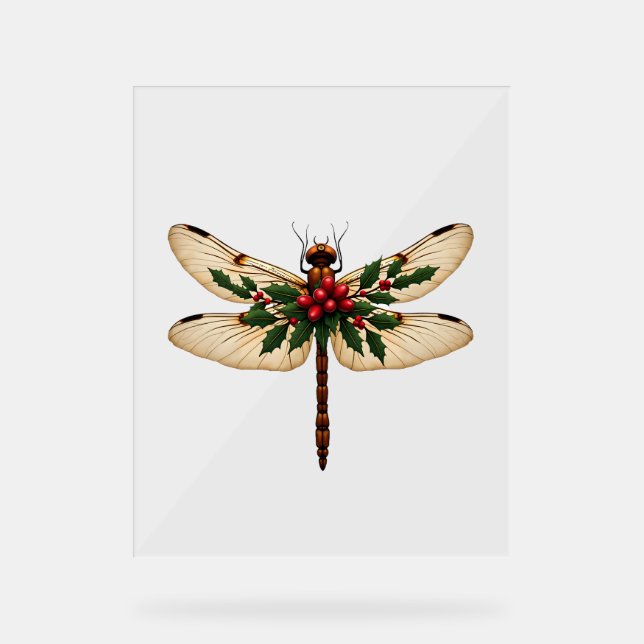 Holly Winged Dragonfly Acrylic Sign (Front)