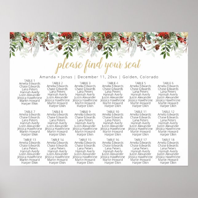 HOLLY Winter Holiday Weddin Seating Chart Template (Front)