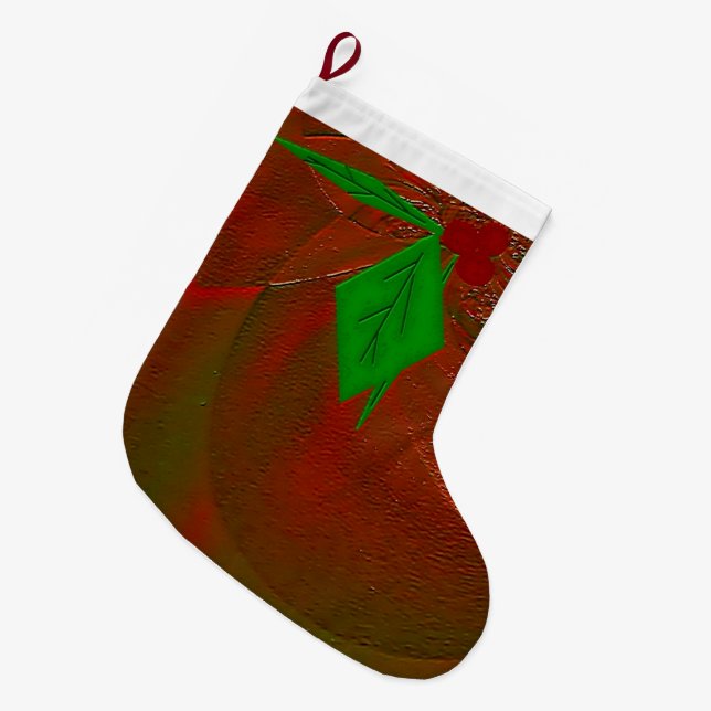 "Holly with Berries" Large Christmas Stocking (Front (Hanging))