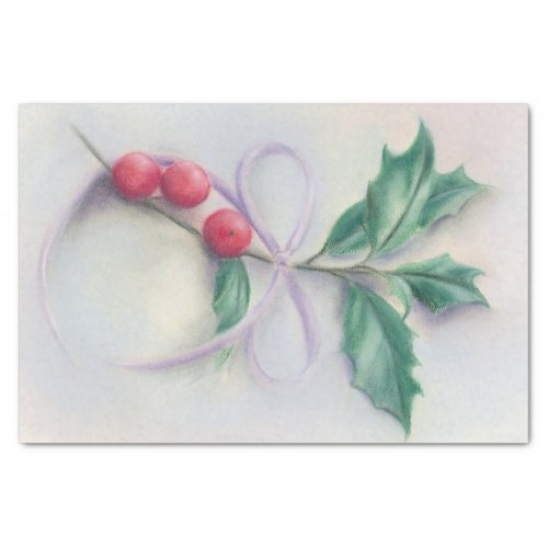 Holly with Bow Pastel Christmas Tissue Paper