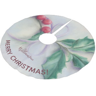 Holly with Bow Pastel Personalized Merry Christmas Brushed Polyester Tree Skirt