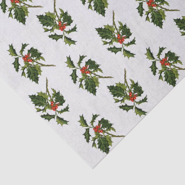 Holly with Red Berries on Ivory Background Tissue Paper (Detail)