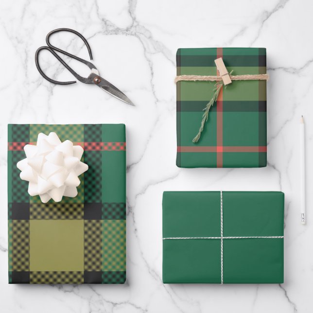 Holly Wrapping Paper Flat Sheet Set of 3 (Front)