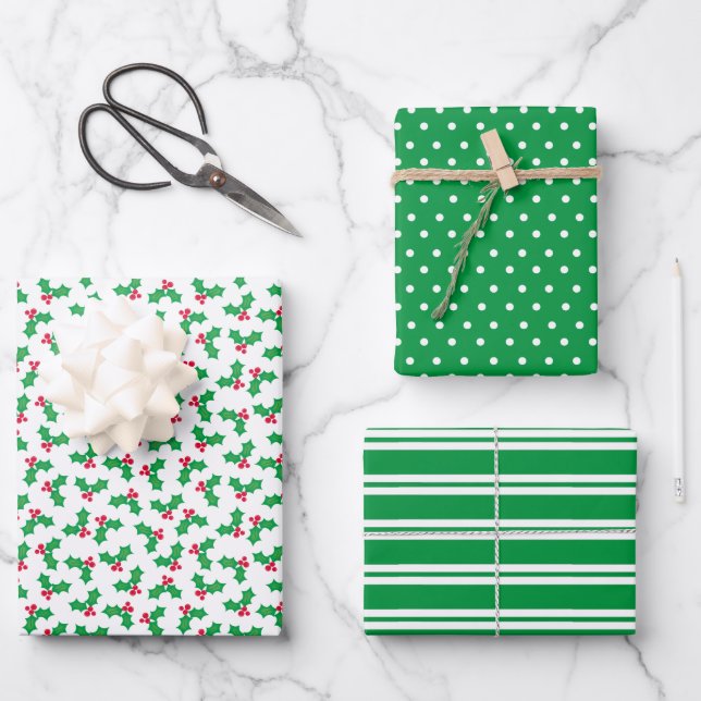 Holly Wrapping Paper Sheets (Front)