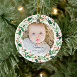 Holly Wreath Baby 1st Christmas Photo Ornament<br><div class="desc">Celebrate baby boy or baby girl's first Christmas with this holly wreath photo ornament. Picture and text are easy to personalize and design features a holly wreath and beautiful fonts. This unique keepsake is sure to add a meaningful touch to your friends and family's Christmas tree 🎄</div>
