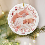 Holly Wreath - Baby Girl First Christmas Photo Ceramic Ornament<br><div class="desc">This Christmas ornament is perfect for baby's first Christmas. The template is set up ready for you to add a photo and the year to the front, with 2 further sections on the back for your custom text, such as [baby name's] First Christmas. Both sides of the ornament have the...</div>