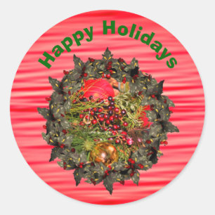 Holly Wreath Berries Christmas Holiday  Classic Round Sticker
