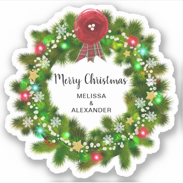 Holly wreath branch Merry Christmas envelope seals Sticker (Front)