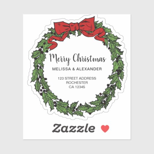 Holly wreath branch Merry Christmas envelope seals Sticker Zazzle