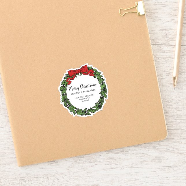 Holly wreath branch Merry Christmas envelope seals Sticker (Notebook)