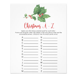 Holly Wreath Christmas A-Z Game Card  Flyer