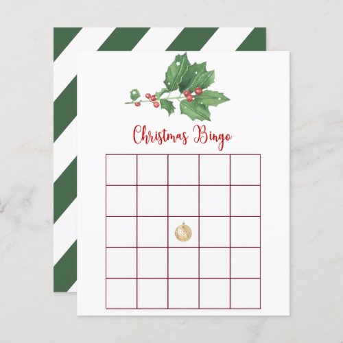 Holly Wreath Christmas Bingo Game Card