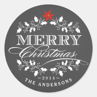 Holly Wreath Christmas Chalkboad Typography Label