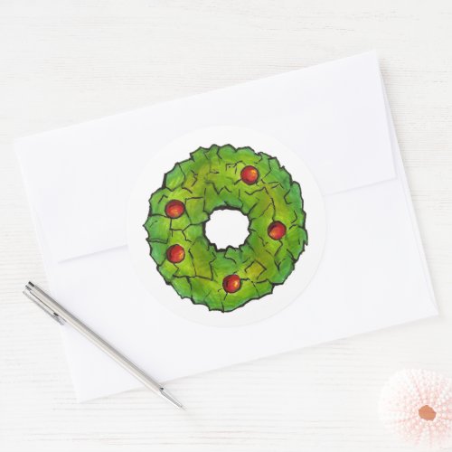 Holly Wreath Christmas Cookie Holiday Red Green Classic Round Sticker