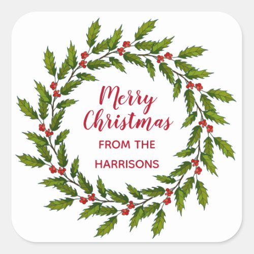 Holly Wreath Christmas Design Sticker Label